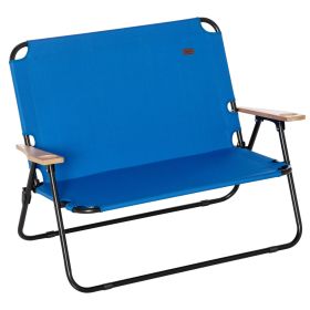 Double Folding Camping Chair, Loveseat for 2 Adults, Portable Camping Couch with Wood Armrest & Cupholders, for Backpacking, Beach, Sports Trave