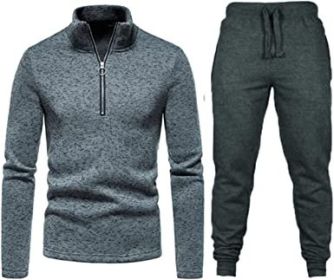 Men's Casual Two-Pieces Suits Zipper Placket Stand Collar Coats Solid Color Jackets + Pants Sets Sportswears (Color: DARK GRAY-XXL)